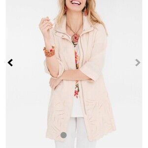 Chico’s Pink Eyelet Linen Zip Up Jacket Size 0